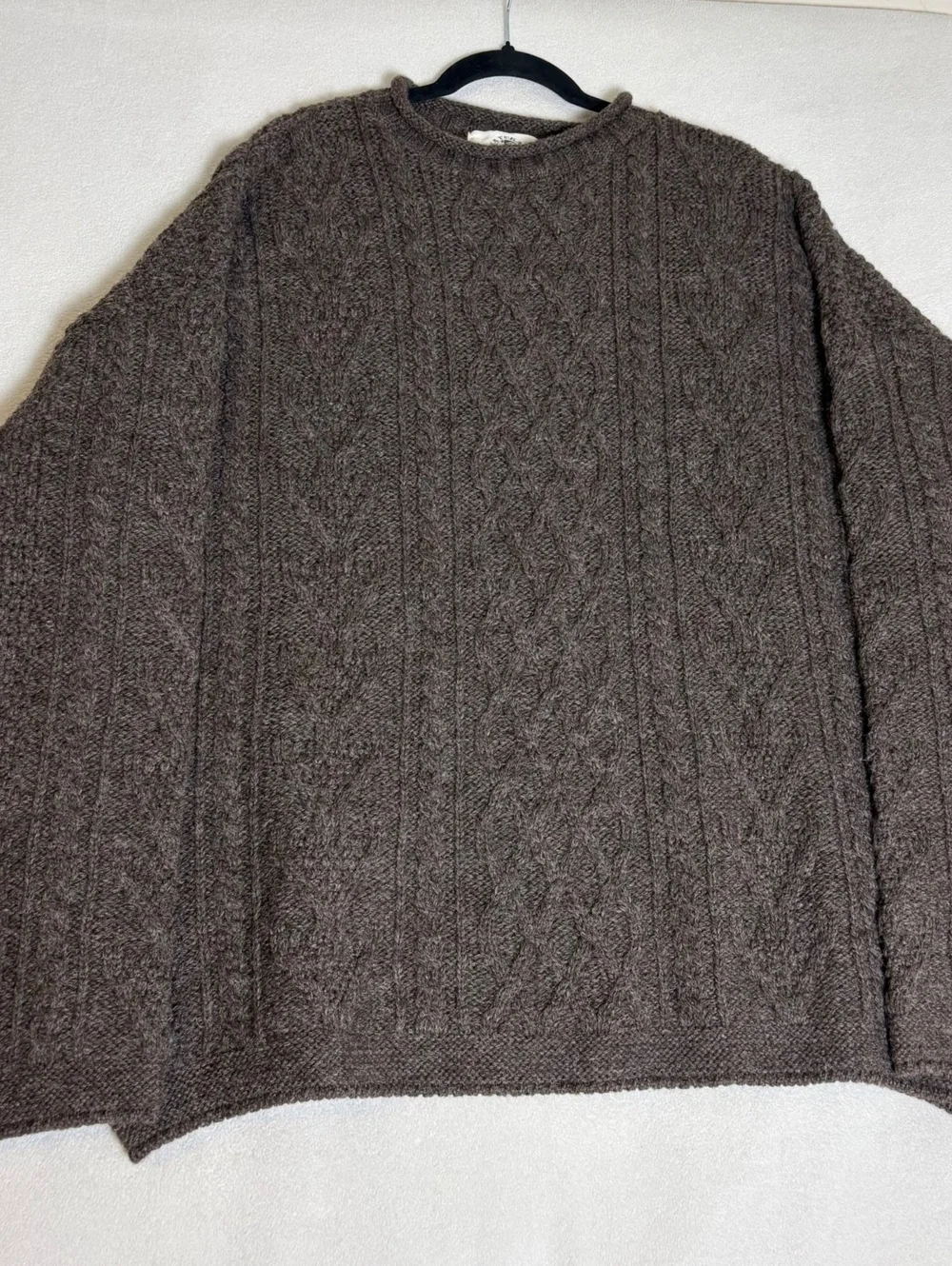 Natural Instincts 100% Pure Wool Brown Cable Knit Sweater XXL Made in Ireland